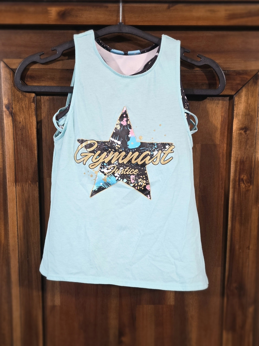 Justice Mint Tank Top and Black Splatter Gymnast Shorts Set - Picture 2 of 9